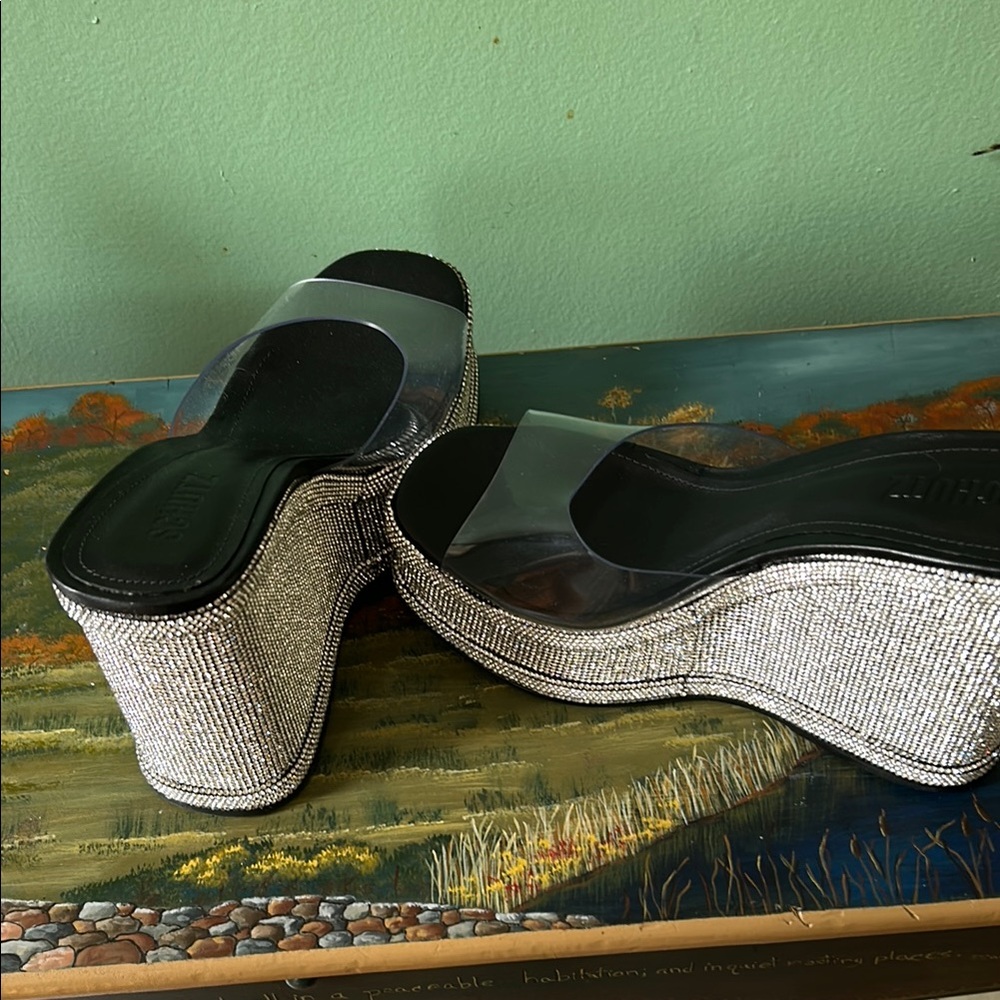 SCHUTZ Silver and Black Wedge Sandals - Picture 4 of 4